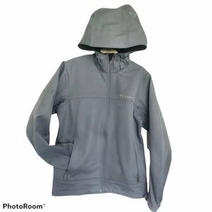 Columbia Soft Shell Gray Hooded Men's Jacket Small